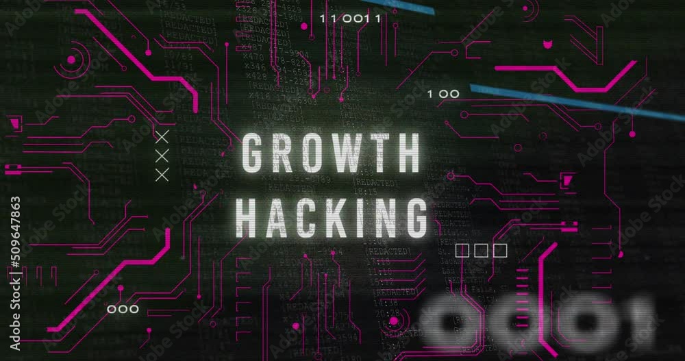 Growth hacking text and microprocessor connections against digital interface with data processing Growth hacking text and microprocessor connections against digital interface with data processing
