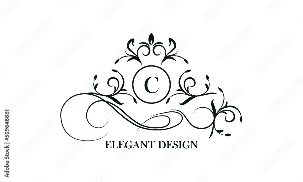 Luxurious logo in vintage style with the initials C. Exquisite vector monogram, frame, label, emblem for the design concept of a boutique, hotel, business.
