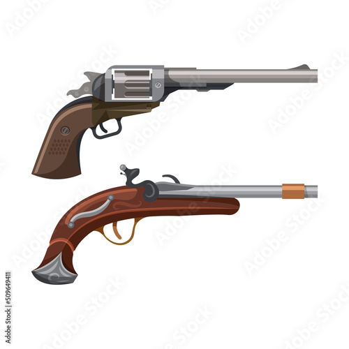 Fotografija Pistol guns, firearm or steampunk magnum revolver