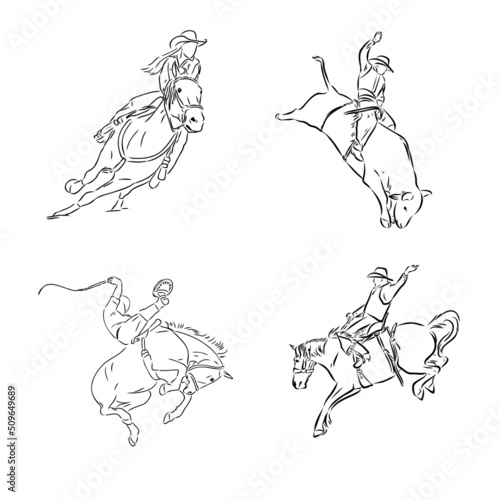 An hand drawn freehand vector - RODEO. Scene from the american culture.