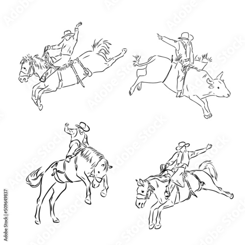 An hand drawn freehand vector - RODEO. Scene from the american culture.