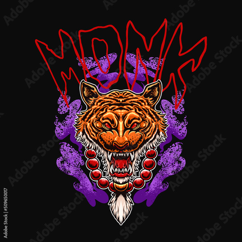 Fotografi Tiger Monk Head Vector illustration