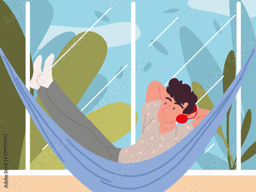 man listen music in hammock