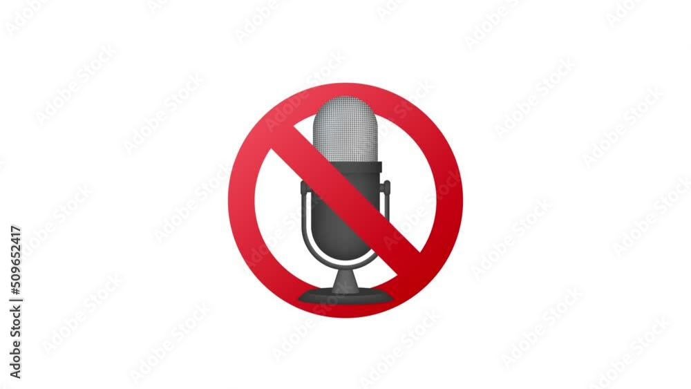 No recording sign. No microphone sign on white background. Motion graphics 4k No recording sign. No microphone sign on white background. Motion graphics 4k