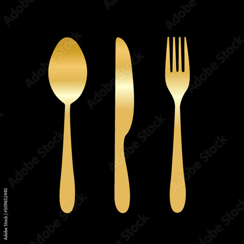 Golden spoon fork and knife icon vector illustration