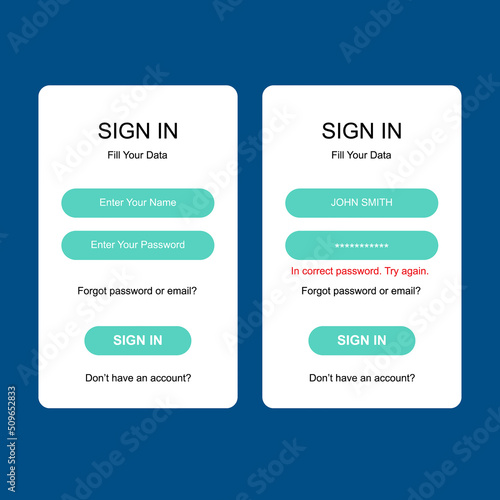 Set of Sign Up and Sign In forms, Registration form and login form page. Vector template for your design. Website ui concept.