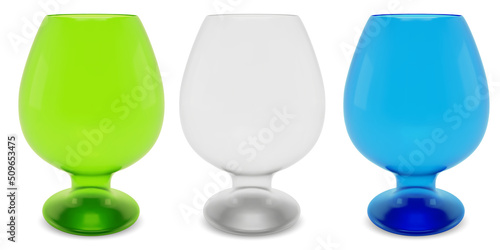 Realistic color cognac glasses. Set.