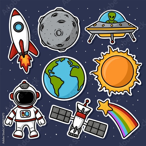 Sticker set Space Cartoon Vector