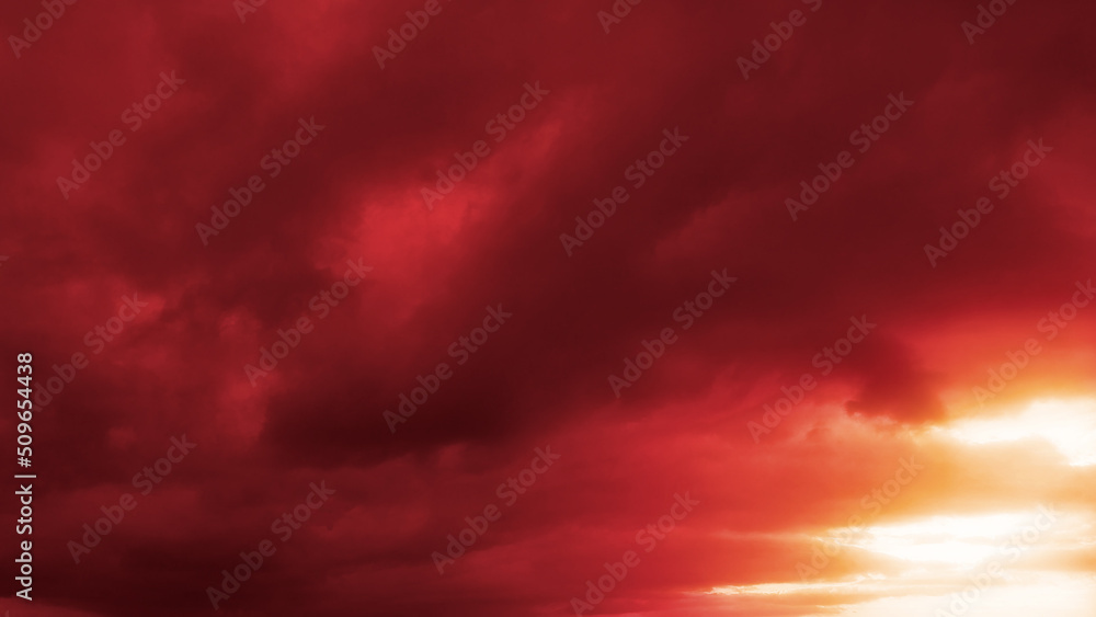 red and golden romantic sundown clouds background - abstract 3D rendering