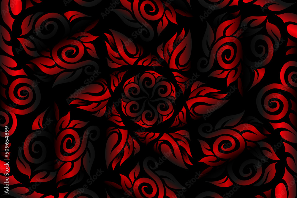 Colourful red caleidoscope gradient flower art pattern of indonesian culture traditional tenun batik ethnic dayak ornament for wallpaper ads background Colourful red caleidoscope gradient flower art pattern of indonesian culture traditional tenun batik ethnic dayak ornament for wallpaper ads background