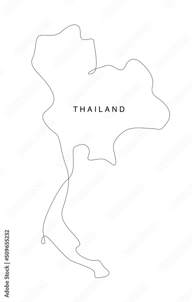 Line art thailand map. continuous line asia map. vector illustration. single outline.