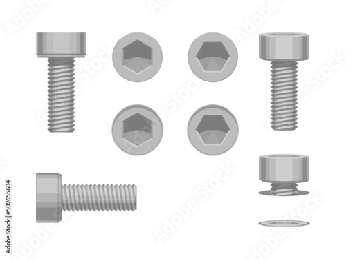 Set of hex slot machine screw on white background