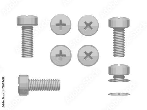 Set of phillips machine screw on white background photo