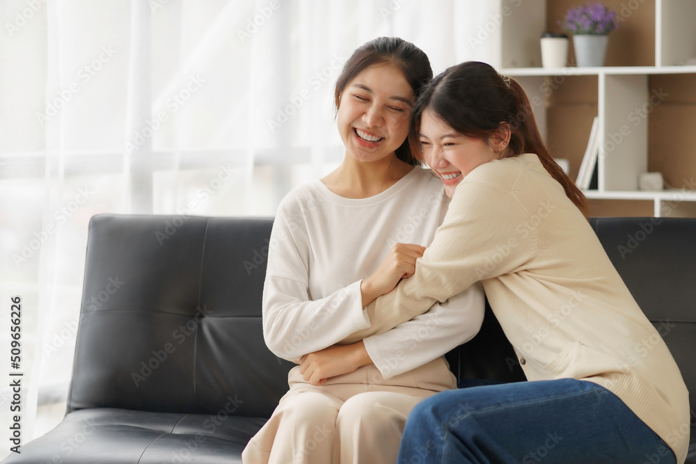 Asian lesbian couple, LGBTQ. Happy Two young Asia women showing love and romance together at home. Positive mood and moment of LGBT lesbian. Asian lesbian couple, LGBTQ. Happy Two young Asia women showing love and romance together at home. Positive mood and moment of LGBT lesbian.