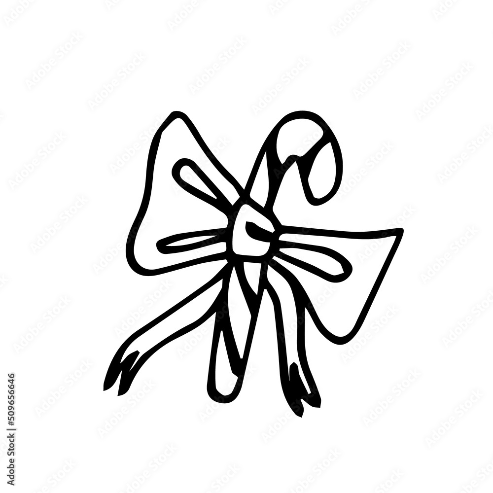 Christmas lollipop tied with a bow. Doodle-style illustration isolated on a white background. Christmas lollipop tied with a bow. Doodle-style illustration isolated on a white background.