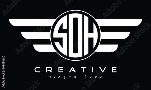 SOH three letter initial letter logo in circle with wings vector template.
