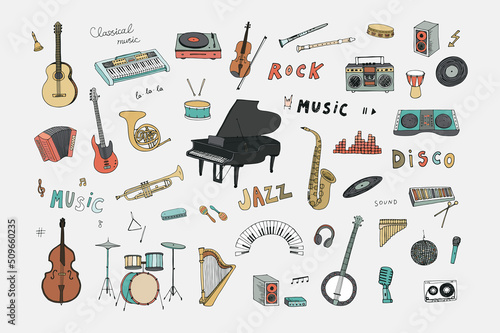 Musical instruments vector illsutartions set