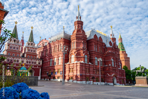The State Historical Museum (History museum) and part of the Kremlin on the Red square in Moscow, Russia