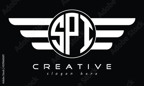 SPI three letter initial letter logo in circle with wings vector template.