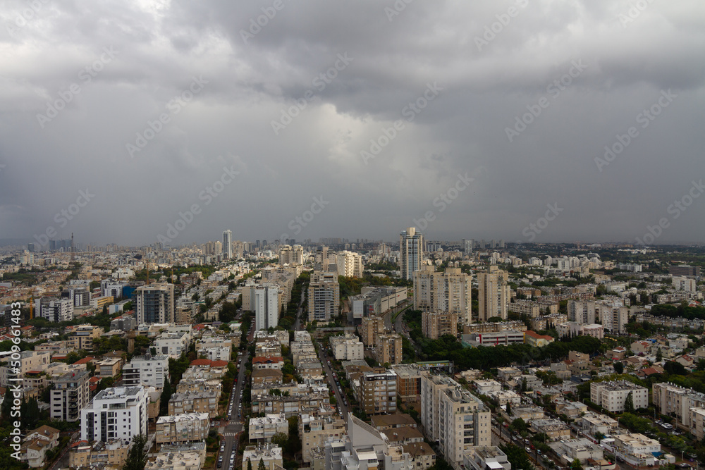 Fototapeta premium Givatayim, Israel. Top view of the city after the rain