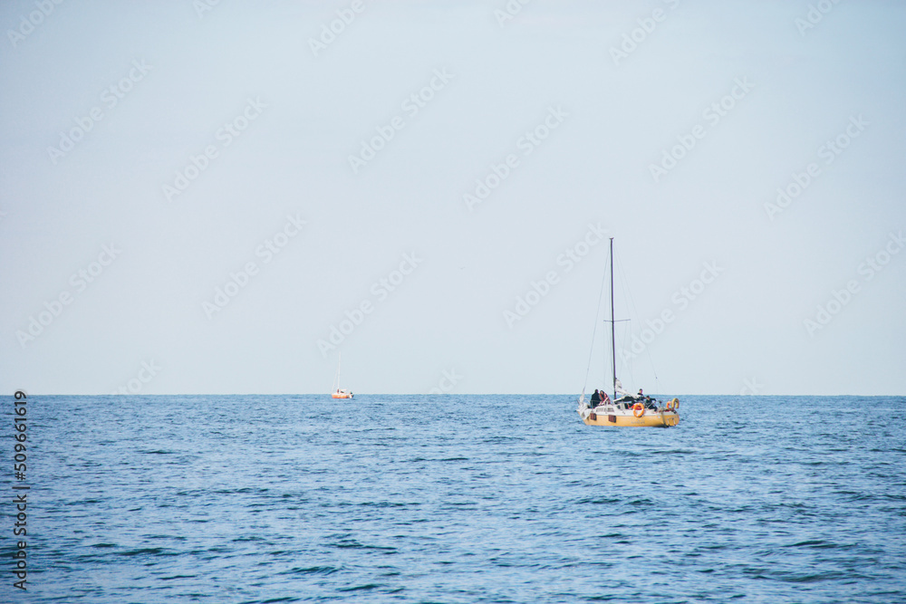 Naklejka premium Ship at sea. Yacht in the sea. Recreation on the water