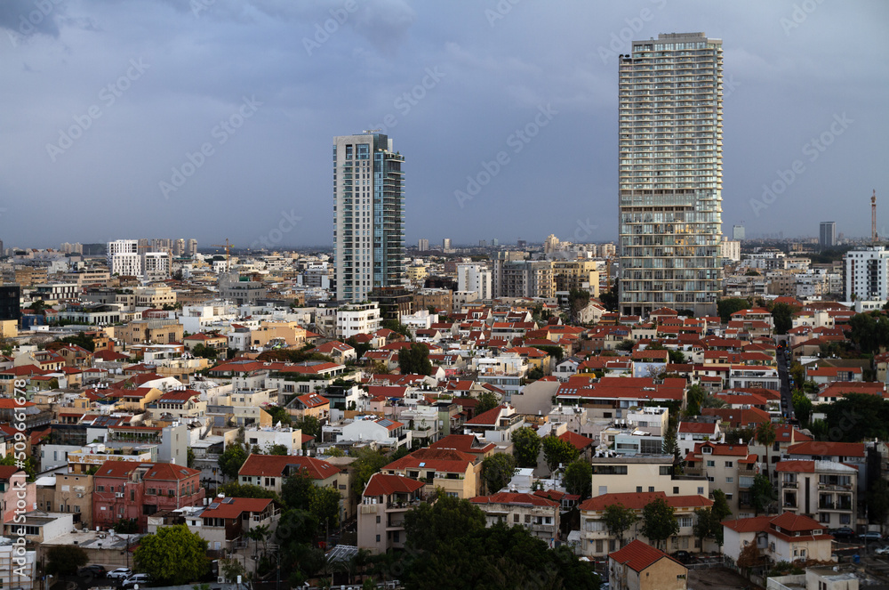 Tel Aviv, Israel aerial view. Historic District Neve Tzedek