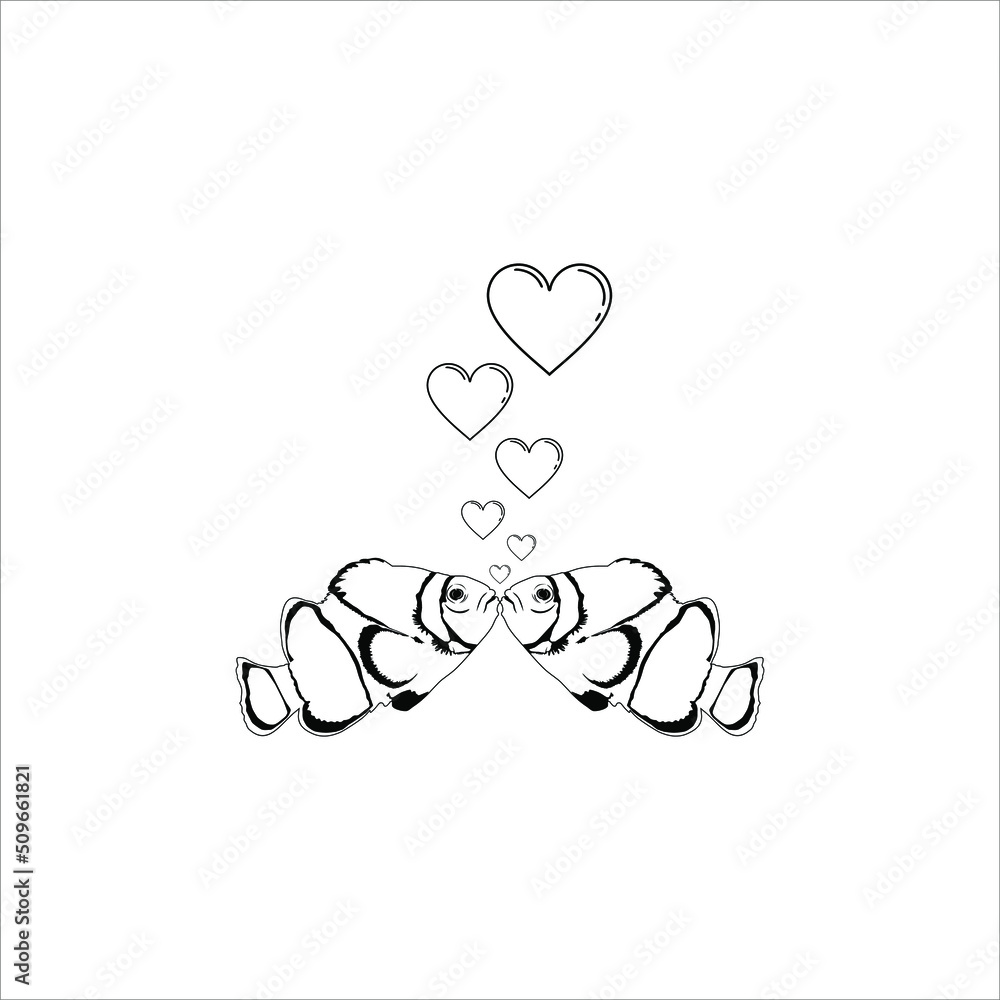The Pair of The Ocellaris Clownfish (family Pomacentridae) Silhouette for Logo or Graphic Design Element. Vector Illustration The Pair of The Ocellaris Clownfish (family Pomacentridae) Silhouette for Logo or Graphic Design Element. Vector Illustration