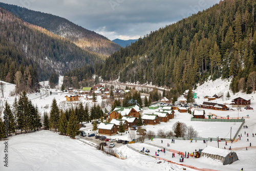 Winter resort Vorochta in Carpathian Mountains, Ukraine.