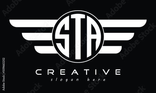 Foto STA three letter initial letter logo in circle with wings vector template