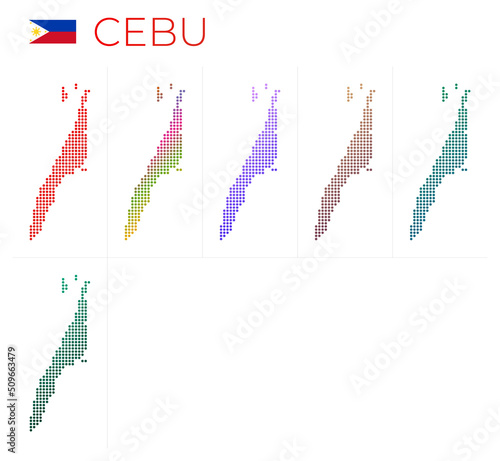 Cebu dotted map set. Map of Cebu in dotted style. Borders of the island filled with beautiful smooth gradient circles. Classy vector illustration.