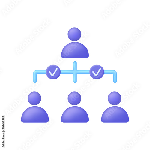 3d Hierarchy Icon isolated on white background. Enterprise management subordinate structure. Delegating, assignment, distribution. Business concept. Can be used for many purposes. Vector in 3d style.
