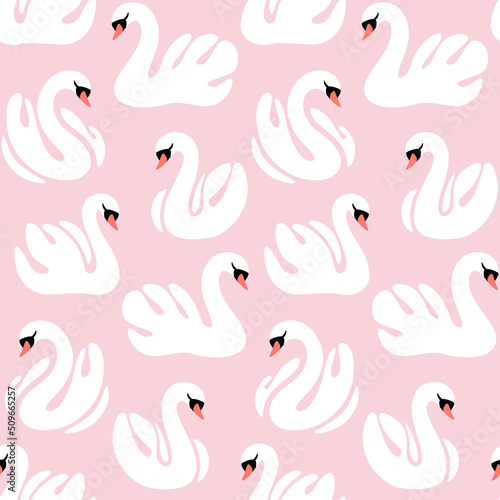 Seamless trendy pattern with swan. Childish print for nursery, kids apparel, poster, postcard, pattern.