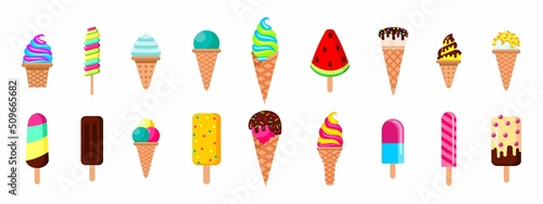 Vector illustration set of ice cream different types
