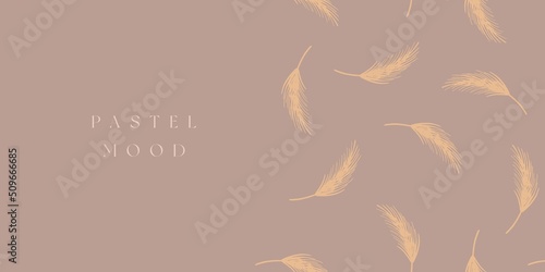 Floral pastel vector illustration with hand drawn ears of corn. Template for cover, poster, flyer, post card, banner, social media 