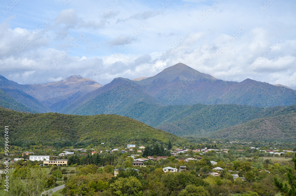 A picturesque view of the Gremi village located in the Alazani Valley at the foot of the Caucasus Mountains. Georgia A picturesque view of the Gremi village located in the Alazani Valley at the foot of the Caucasus Mountains. Georgia