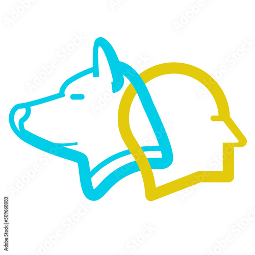 People and dog being in sync or on the same wavelength which is practiced in psychotherapy. Logo vector.