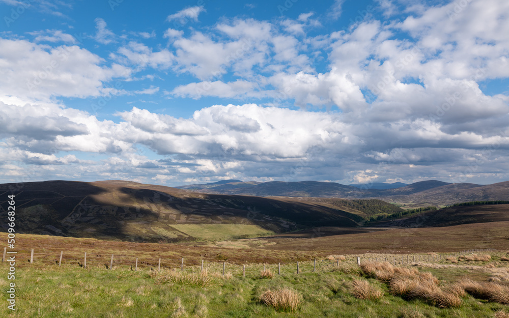 2 June 2022, The Lecht, Tomintoul, Aberdeenshire, Scotland. This is the view looking from the top of the Lecht and overlooking Aberdeenshire.