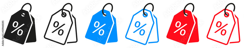 Set of discount coupon or shopping tag. Label with percentage, discount offer tag symbol. Black friday discount, sale label. Sale price tag with discount offer. Vector.