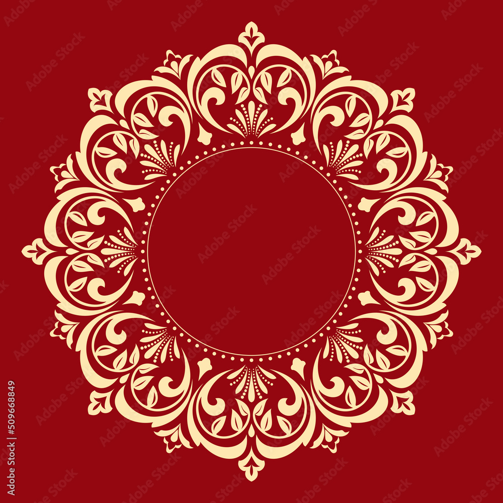 Decorative frame Elegant vector element for design in Eastern style, place for text. Floral golden and red border. Lace illustration for invitations and greeting cards Decorative frame Elegant vector element for design in Eastern style, place for text. Floral golden and red border. Lace illustration for invitations and greeting cards