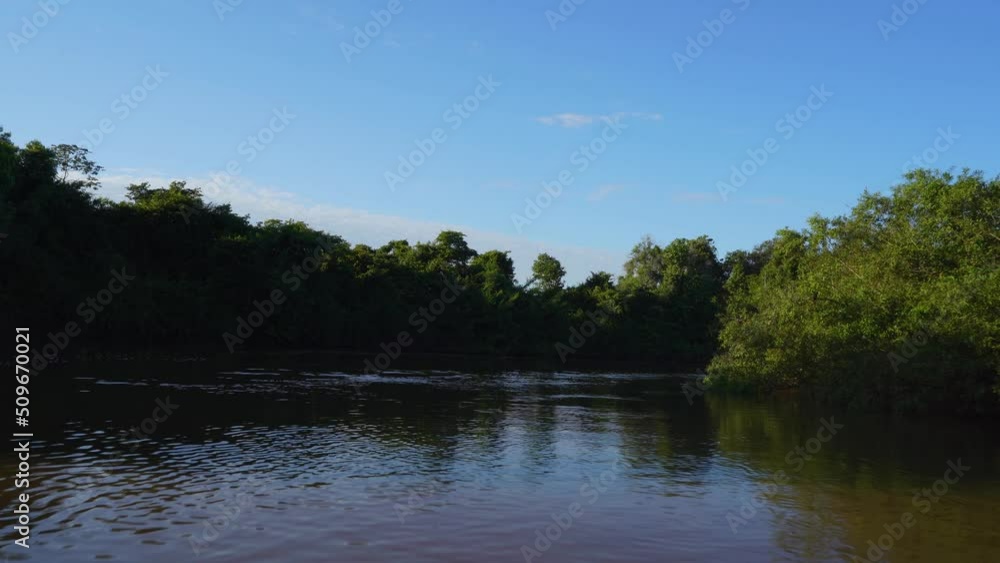 Going along the River on Motor Boat. POV Going along the River on Motor Boat. POV
