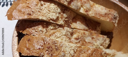 four pieces of sliced ​​white bread, close-up.