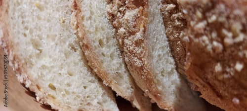 sliced ​​pieces of bread, white, close-up.