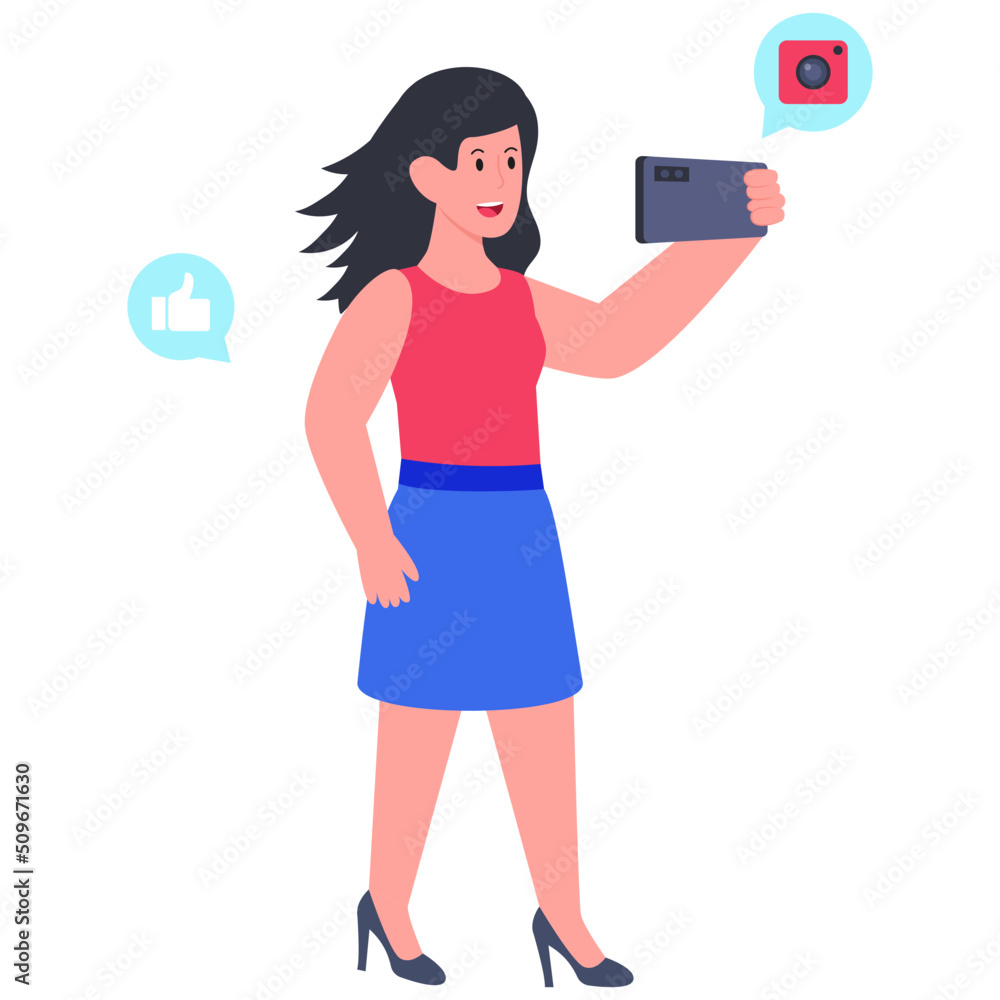 Editable design illustration of taking selfie