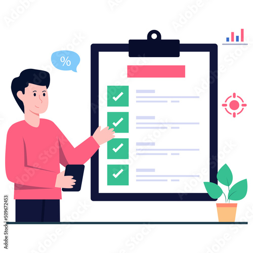 Colored design illustration of checklist, flat modifiable vector
