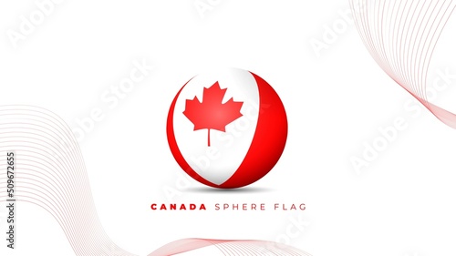 Canada sphere flag with waving red lines background for canada day design