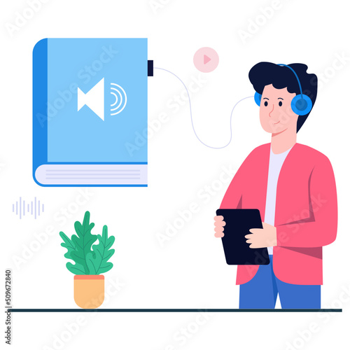 Conceptual flat design illustration of audio learning
