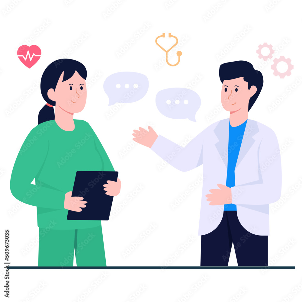 Conceptual flat design illustration of doctor discussion Conceptual flat design illustration of doctor discussion