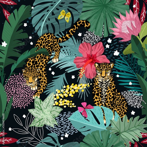 Tropical seamless pattern, hand drawn vector art
