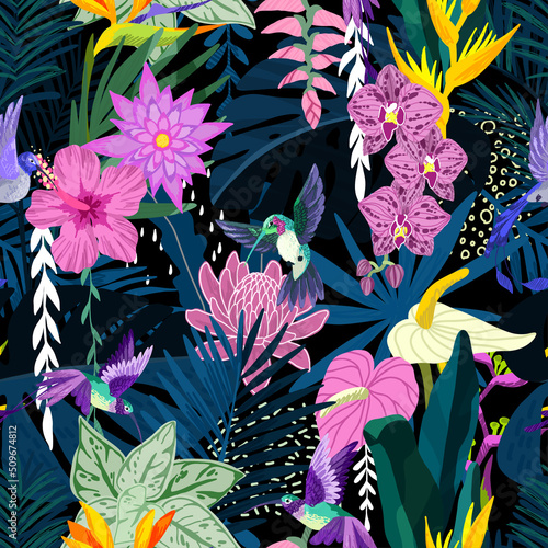 Tropical seamless pattern. Hand drawn vector art