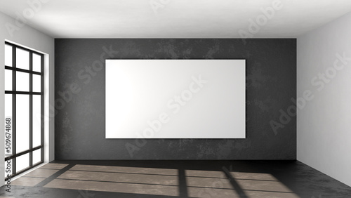 Empty loft room with blank poster mock up on concrete wall
